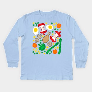 PICNIC Fun Summer Food Apple Core Eggs Veggies Drumstick Bright Graphic Colours - UnBlink Studio by Jackie Tahara Kids Long Sleeve T-Shirt